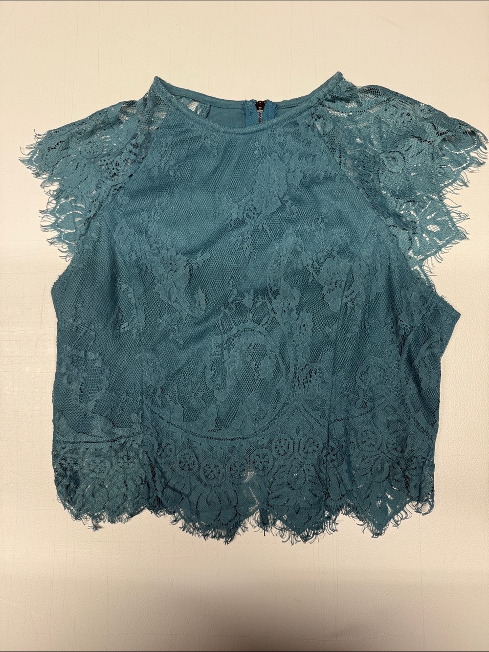 re:named Teal Lace Cap-Sleeve Women's Top